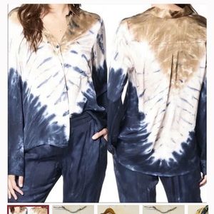 Young Fabulous and Broke Susan Tie Dye Satin Button Up Shirt, size Large NWT